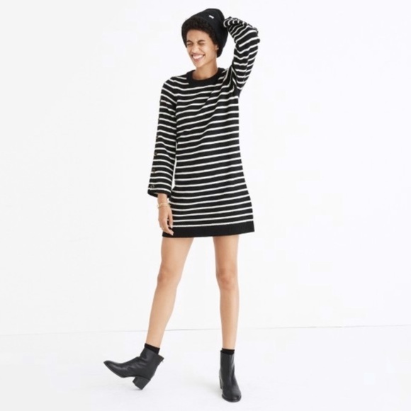 Madewell Dresses & Skirts - MADEWELL Button Sleeve Sweater Dress Striped {Y4}